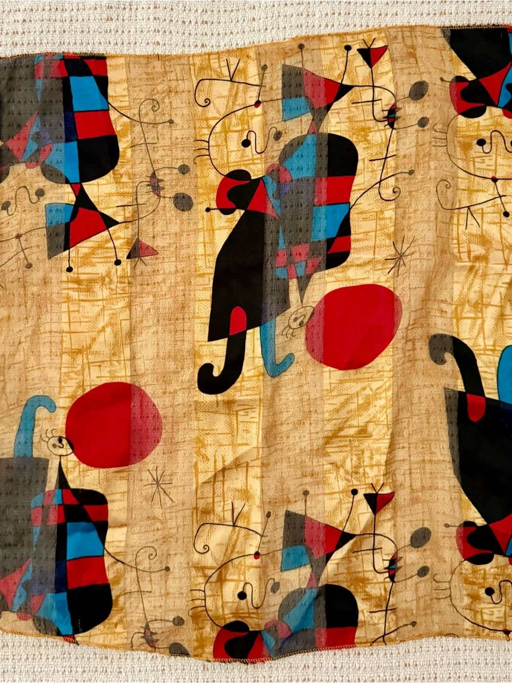 Vintage 70's Square Scarf featuring an abstract surrealist print by Joan Miro